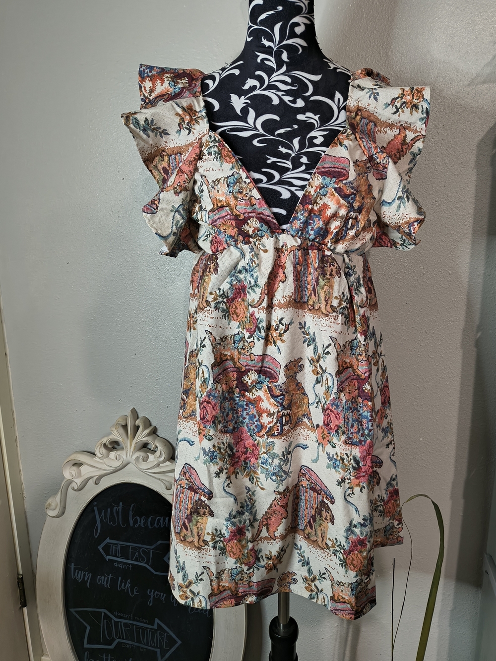 Floral Mini Dress with Pink Tye Dye Tie